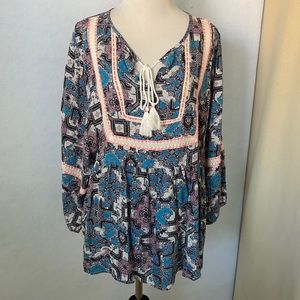 Vintage America BalloonSleeve OpenTrim Tunic Shirt